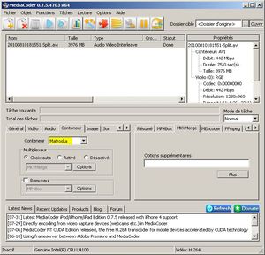 Onglet conteneur de MediaCoder. J'ai choisi Matrovska qui m'a permit de régler un problème de reconnaissance de youtube, mais vous pouvez utiliser MP4 (qui permet d'avoir la miniature de la vidéo dans l'explorateur windows)., [Tuto] Vidéo HD avec microscope USB et intégration sur le forum